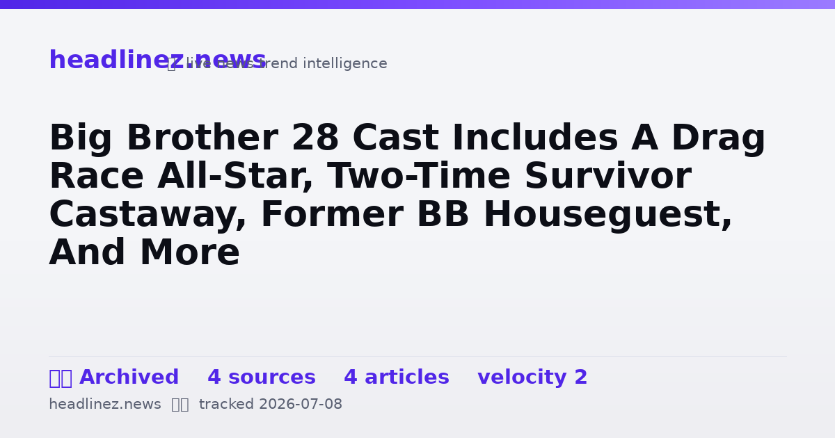 Visual summary for Big Brother 28 Cast Includes A Drag Race All-Star, Two-Time Survivor Castaway, Former BB Houseguest, And More