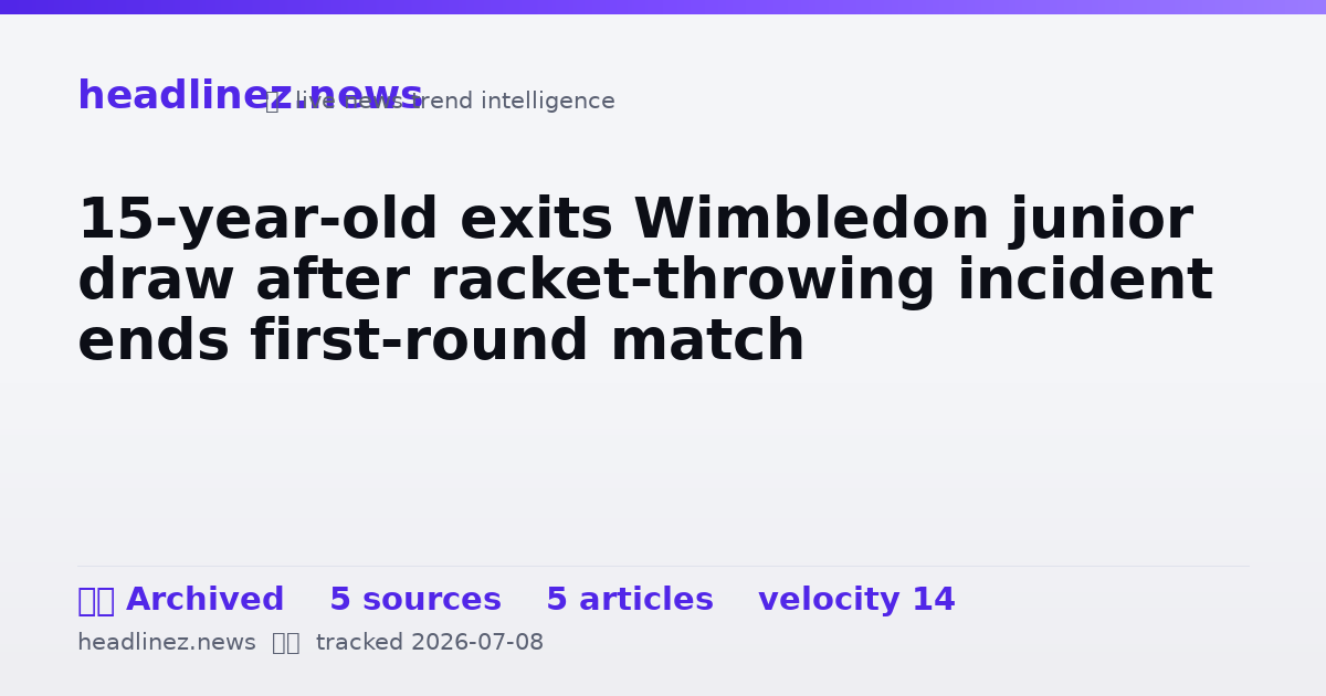 Visual summary for 15-year-old exits Wimbledon junior draw after racket-throwing incident ends first-round match