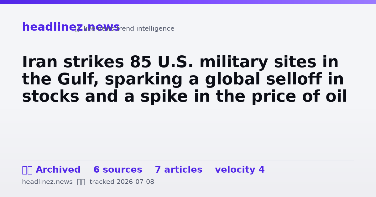 Visual summary for Iran strikes 85 U.S. military sites in the Gulf, sparking a global selloff in stocks and a spike in the price of oil