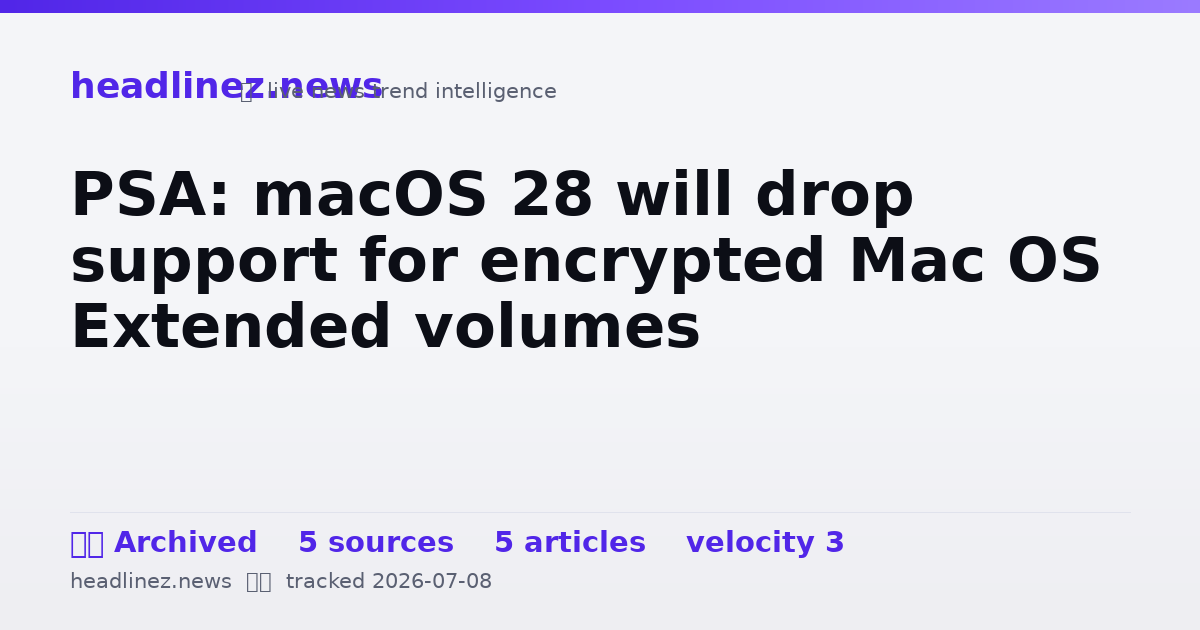 Visual summary for PSA: macOS 28 will drop support for encrypted Mac OS Extended volumes