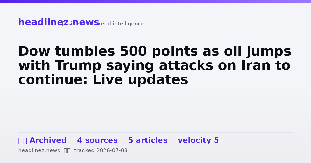 Visual summary for Dow tumbles 500 points as oil jumps with Trump saying attacks on Iran to continue: Live updates