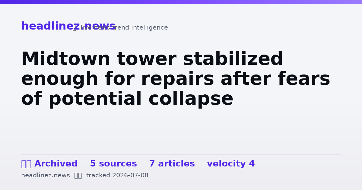Visual summary for Midtown tower stabilized enough for repairs after fears of potential collapse