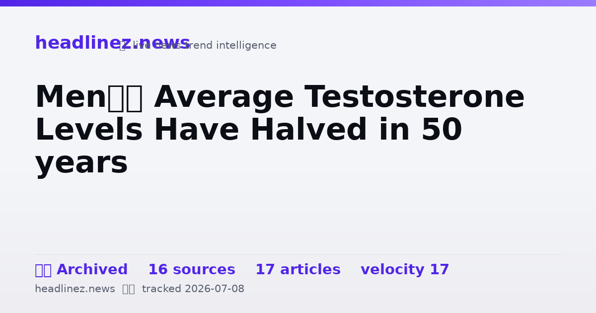 Visual summary for Men’s Average Testosterone Levels Have Halved in 50 years