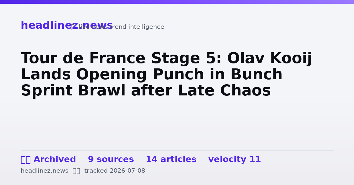 Visual summary for Tour de France Stage 5: Olav Kooij Lands Opening Punch in Bunch Sprint Brawl after Late Chaos