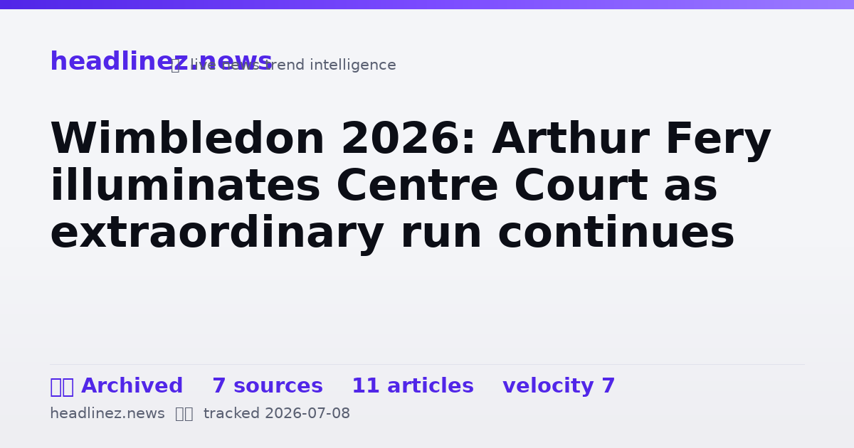 Visual summary for Wimbledon 2026: Arthur Fery illuminates Centre Court as extraordinary run continues