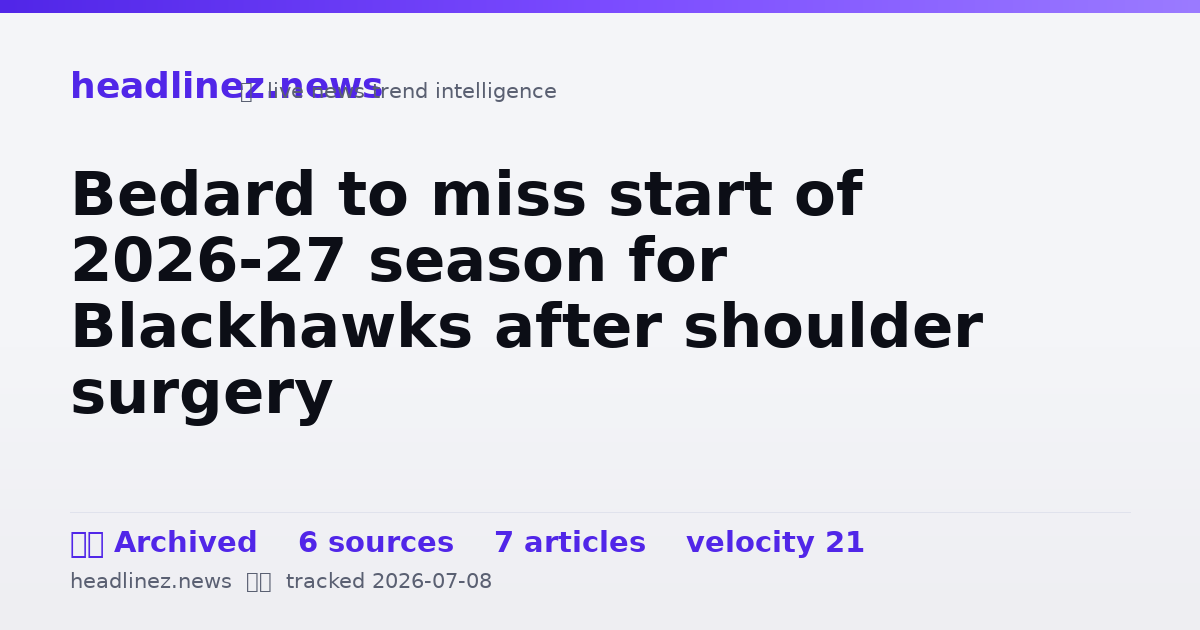 Visual summary for Bedard to miss start of 2026-27 season for Blackhawks after shoulder surgery