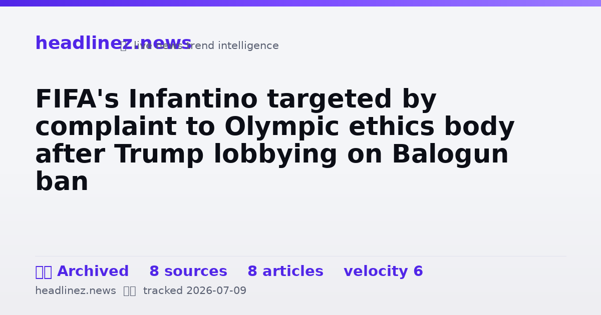Visual summary for FIFA's Infantino targeted by complaint to Olympic ethics body after Trump lobbying on Balogun ban