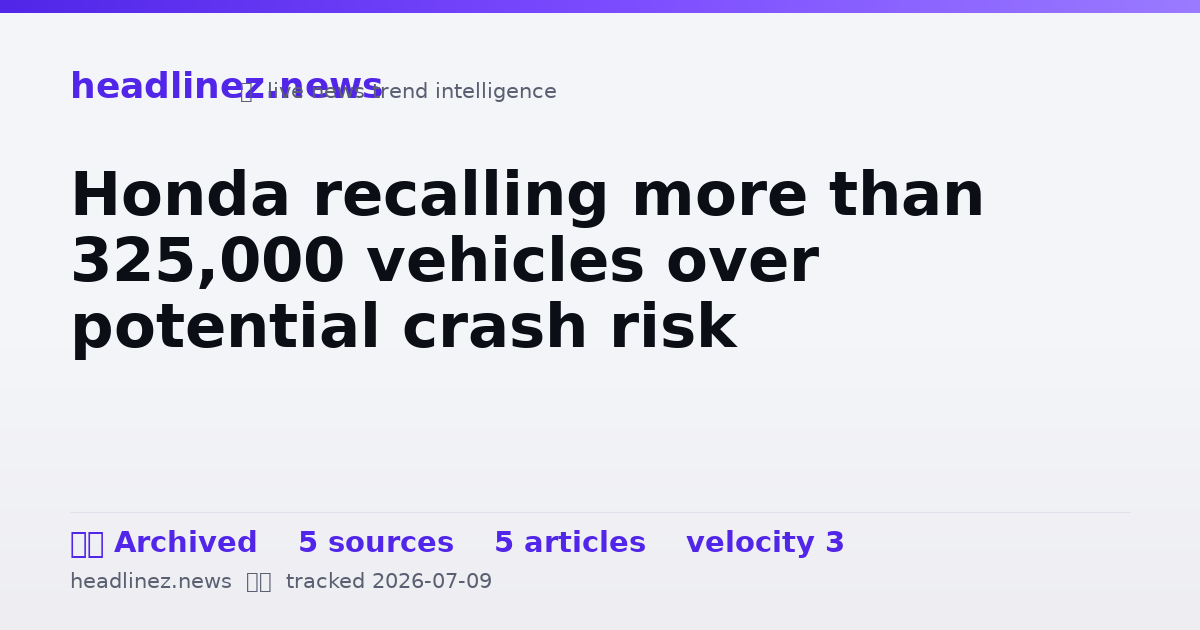 Visual summary for Honda recalling more than 325,000 vehicles over potential crash risk