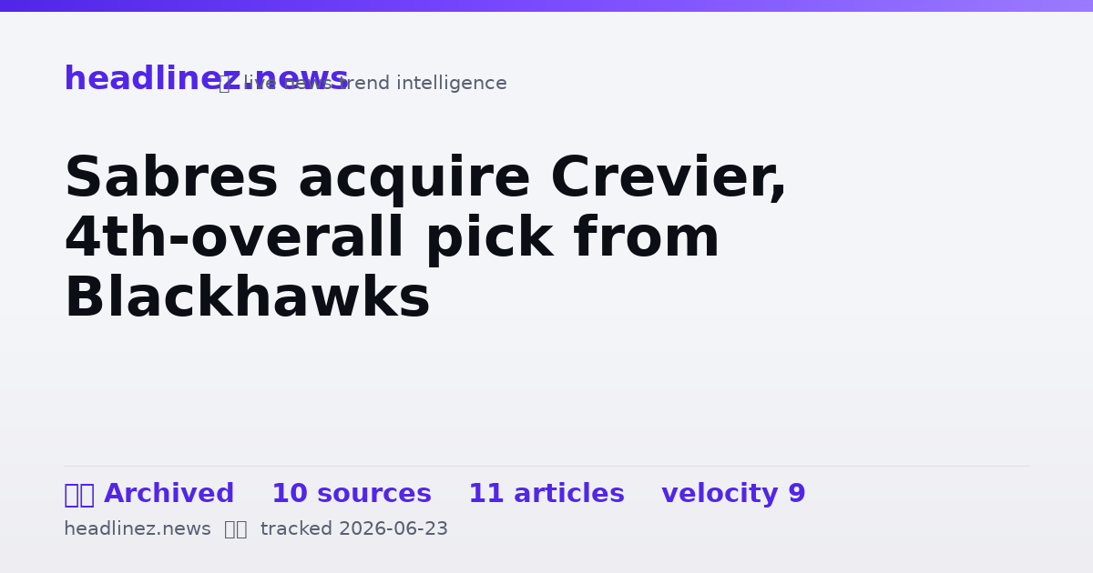 Visual summary for Sabres acquire Crevier, 4th-overall pick from Blackhawks