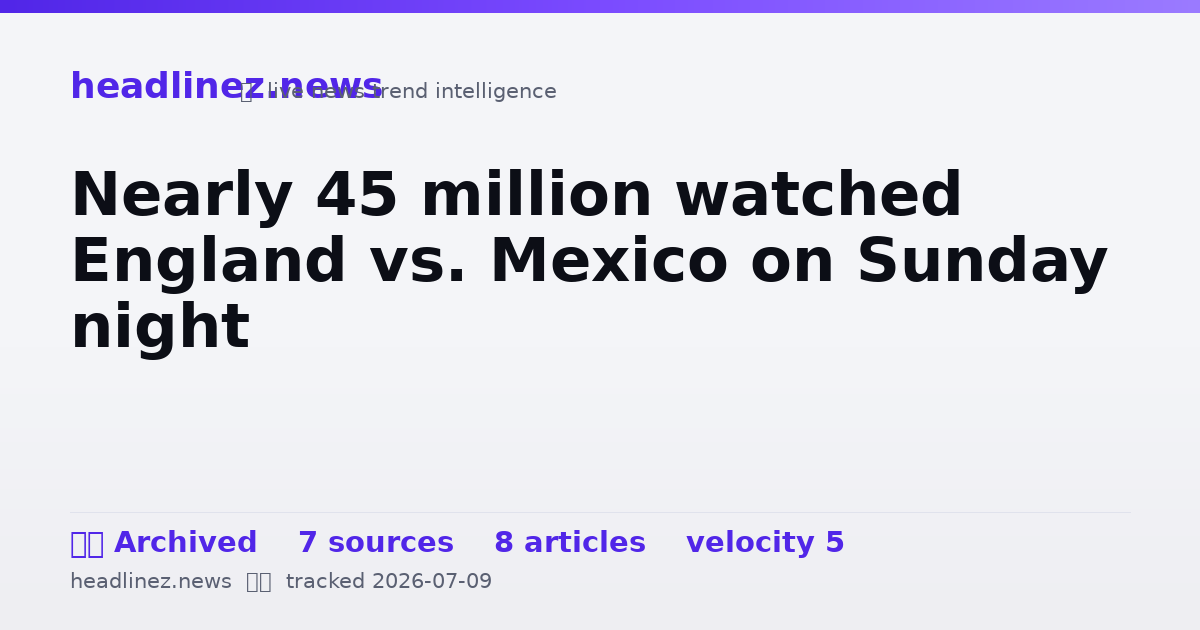 Visual summary for Nearly 45 million watched England vs. Mexico on Sunday night