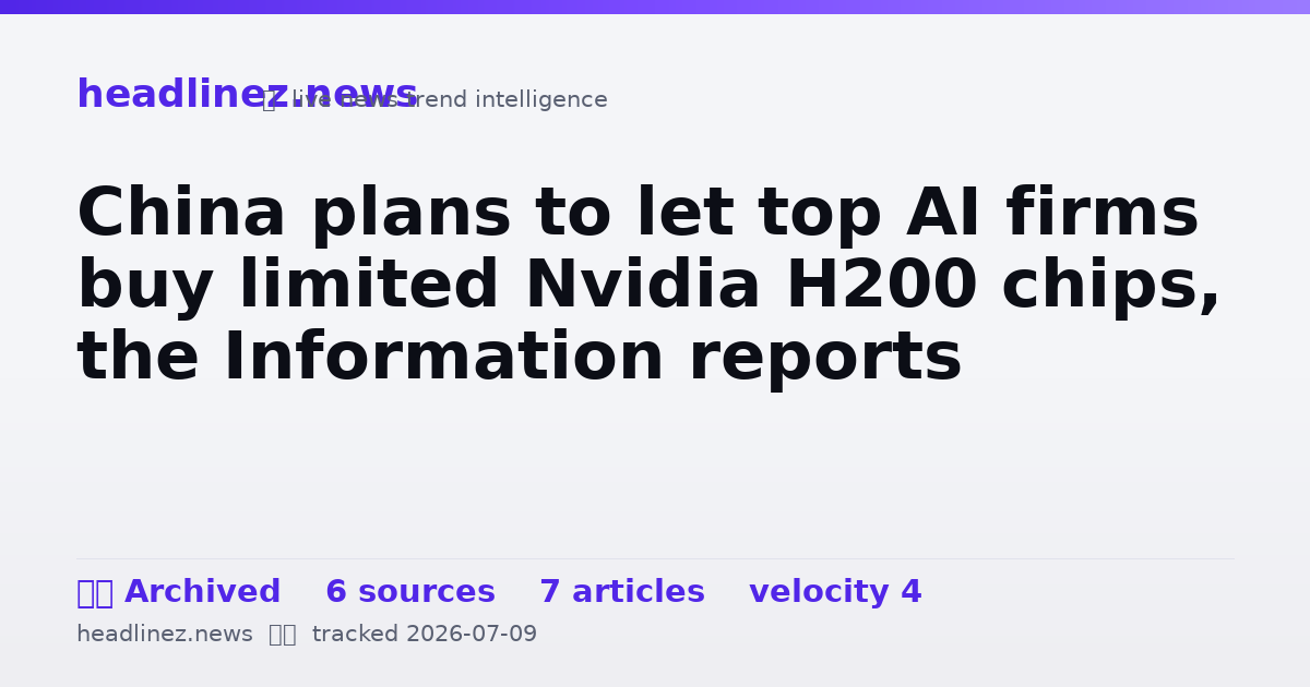 Visual summary for China plans to let top AI firms buy limited Nvidia H200 chips, the Information reports