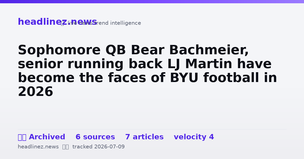 Visual summary for Sophomore QB Bear Bachmeier, senior running back LJ Martin have become the faces of BYU football in 2026