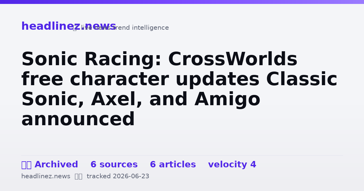 Visual summary for Sonic Racing: CrossWorlds free character updates Classic Sonic, Axel, and Amigo announced