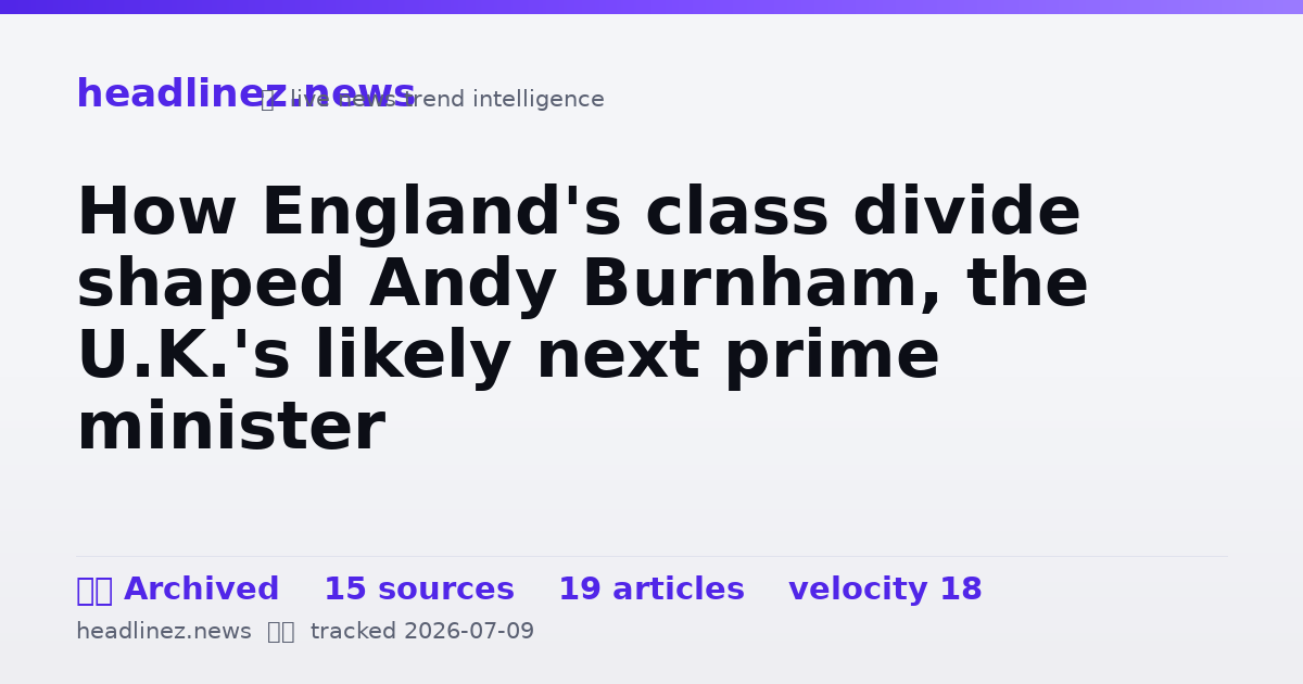 Visual summary for How England's class divide shaped Andy Burnham, the U.K.'s likely next prime minister