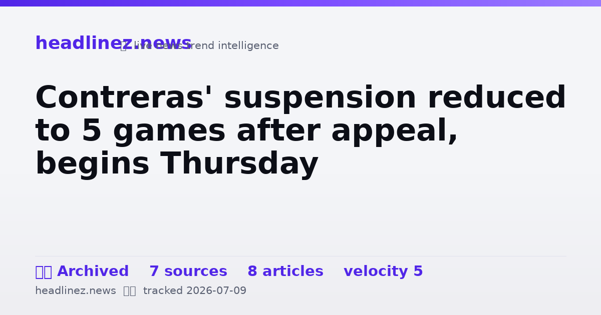 Visual summary for Contreras' suspension reduced to 5 games after appeal, begins Thursday