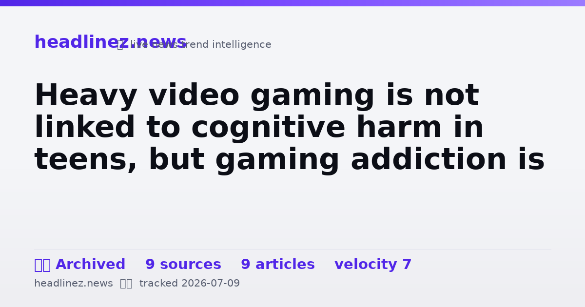 Visual summary for Heavy video gaming is not linked to cognitive harm in teens, but gaming addiction is