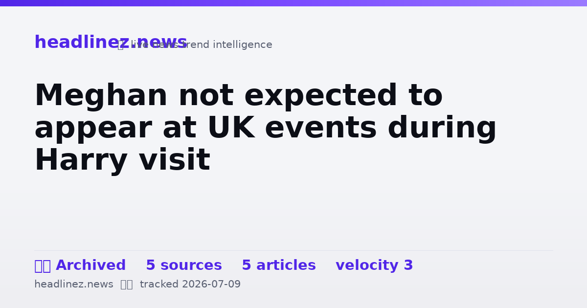 Visual summary for Meghan not expected to appear at UK events during Harry visit