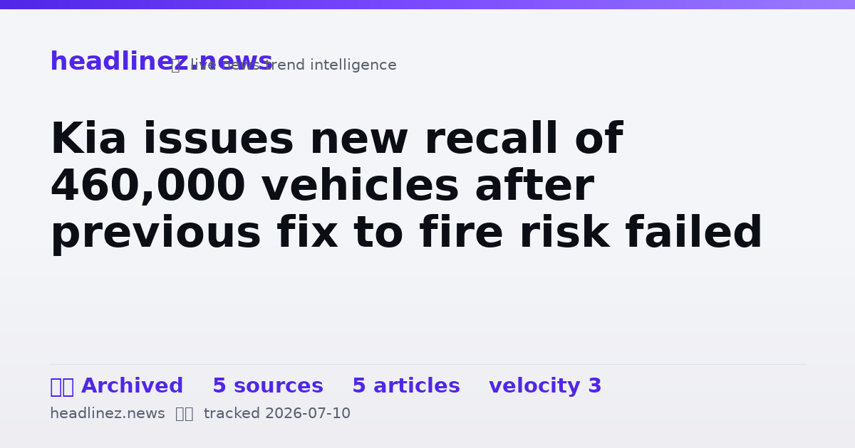 Visual summary for Kia issues new recall of 460,000 vehicles after previous fix to fire risk failed