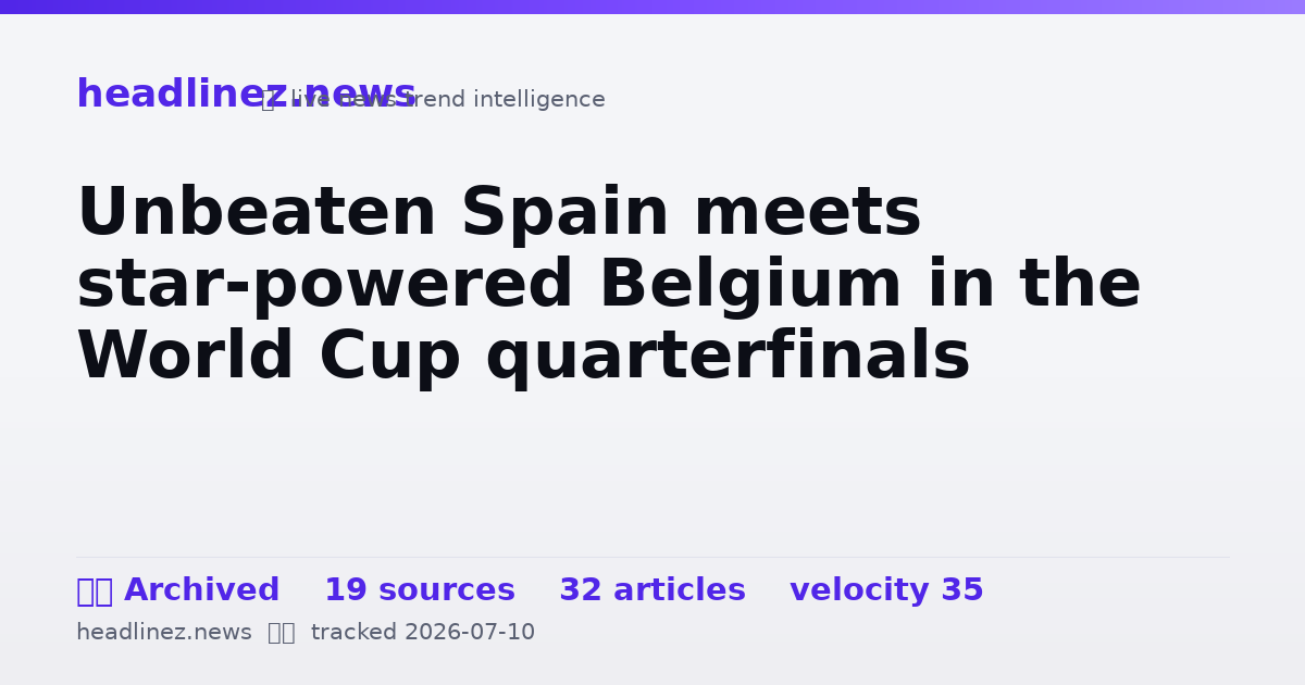 Visual summary for Unbeaten Spain meets star-powered Belgium in the World Cup quarterfinals
