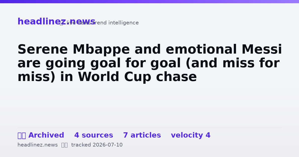 Visual summary for Serene Mbappe and emotional Messi are going goal for goal (and miss for miss) in World Cup chase
