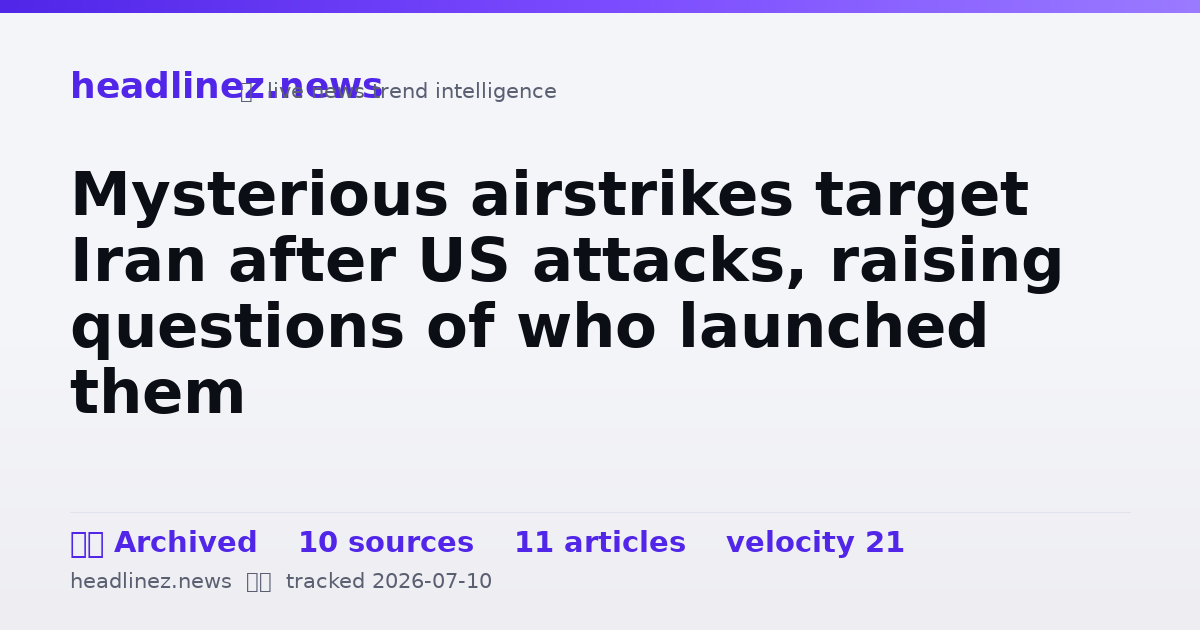 Visual summary for Mysterious airstrikes target Iran after US attacks, raising questions of who launched them